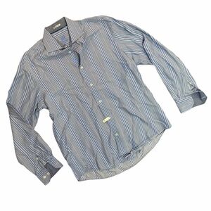 Bugatchi Men's Large Blue and White Striped Shirt